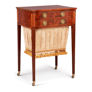 View full screen - View 1 of Lot 1740. VERY FINE AND RARE FEDERAL INLAID AND FIGURED MAHOGANY WORKTABLE, PHILADELPHIA, PENNSYLVANIA, CIRCA 1810.