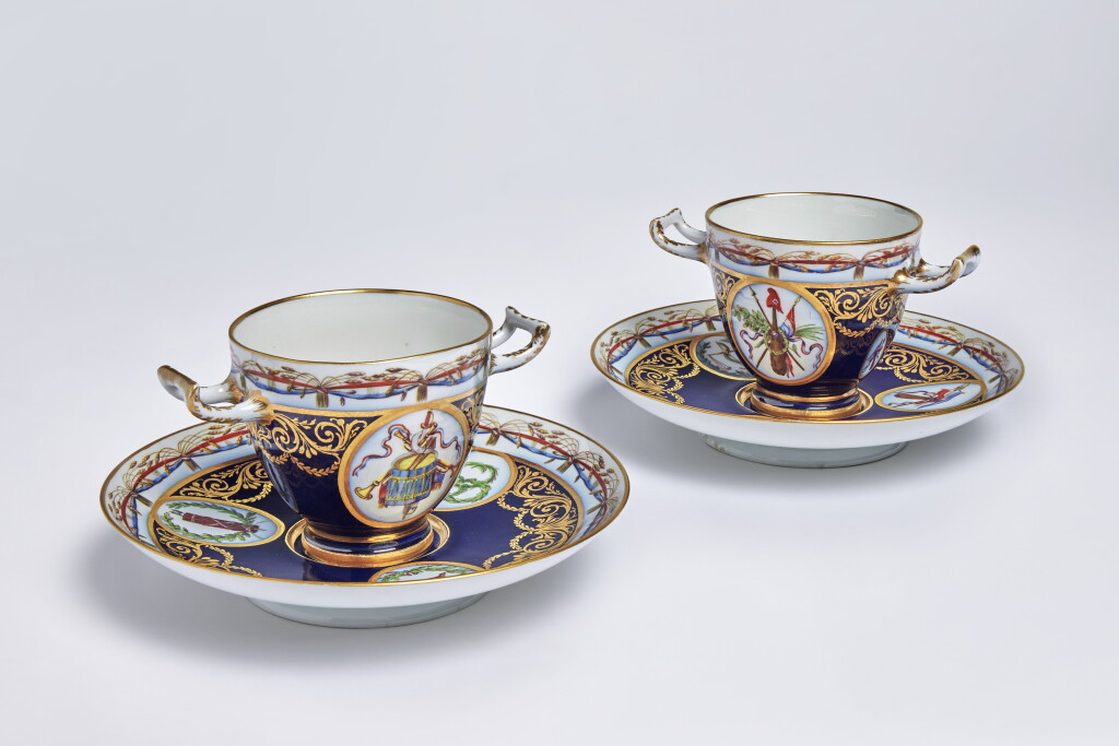 View full screen - View 1 of Lot 209. Two Sèvres Porcelain Revolutionary Cups and Stands (Gobelet à anses étrusques), circa 1795.