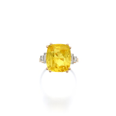View full screen - View 1 of Lot 956. Yellow sapphire and diamond ring.