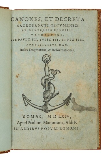 View full screen - View 1 of Lot 397. Council of Trent, Canones et decreta, Rome, 1564, 8vo, printed on blue paper, modern calf, Briailles copy.