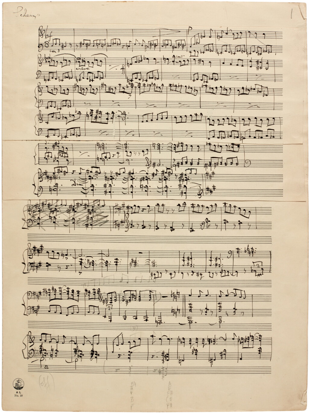 View full screen - View 1 of Lot 40. G. Holst. Autograph first sketch for the orchestral "Scherzo", H192, 1933.
