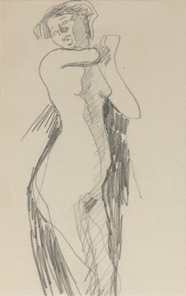 View full screen - View 1 of Lot 236. Femme nue debout de trois quarts vers la droite, mains réunies au niveau de l'épaule gauche.