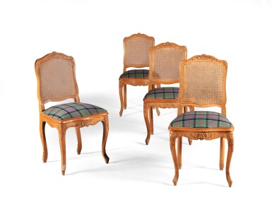 View full screen - View 1 of Lot 105. A set of four Louis XV carved wood chairs .