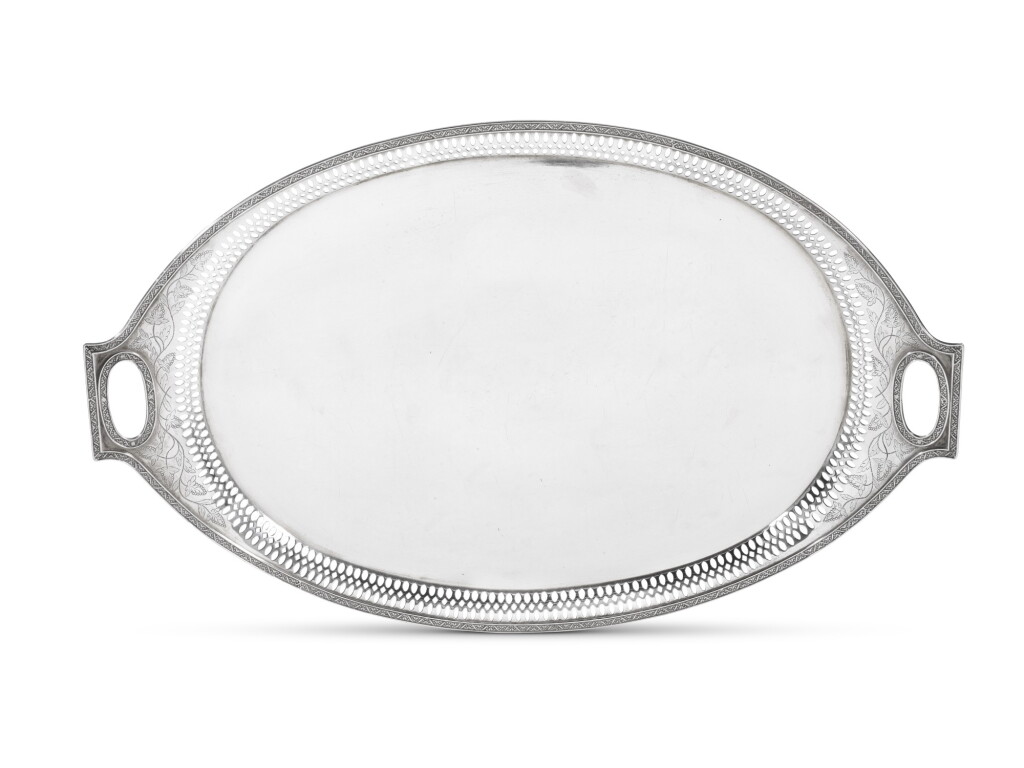View full screen - View 1 of Lot 142. A LARGE SILVER GALLERIED TRAY, RIVAGE, ST PETERSBURG, CIRCA 1885.