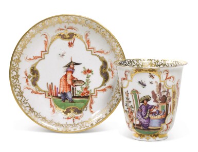 View full screen - View 1 of Lot 56. A Meissen tall cup and a stand, Circa 1728.