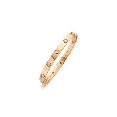 View full screen - View 1 of Lot 208. Gold and Diamond 'Love' Bangle-Bracelet.