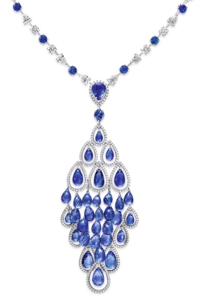 View full screen - View 1 of Lot 61. GRAFF | SAPPHIRE AND DIAMOND PENDANT-NECKLACE 格拉夫 | 藍寶石配鑽石吊墜項鏈.