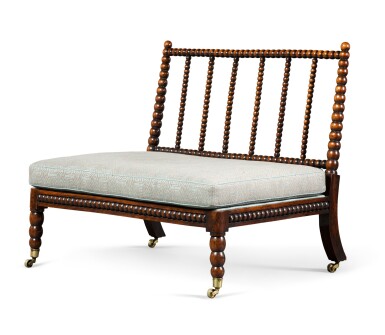 View full screen - View 1 of Lot 124. A GEORGE IV FAUX-ROSEWOOD DECORATED BEECH BOBBIN TURNED SETTEE, SECOND QUARTER 19TH CENTURY.