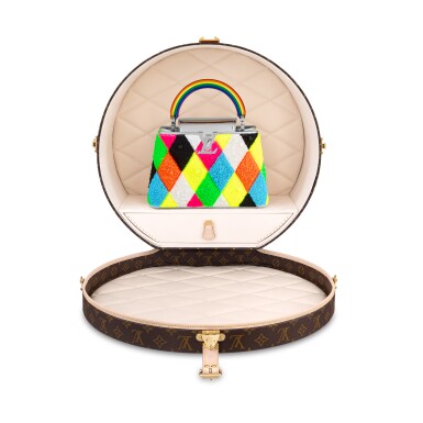 View full screen - View 1 of Lot 17. Ugo Rondinone Unique Edition Harlequin Resin beads on Textile Artycapucines BB Silver-color Hardware and Its Custom Boîte Chapeau, 2022.