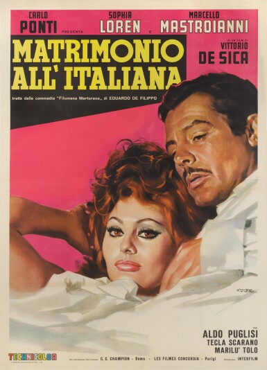 View full screen - View 1 of Lot 40. MATRIMONIO ALL' ITALIANA / MARRIAGE ITALIAN STYLE (1964) POSTER, ITALIAN.