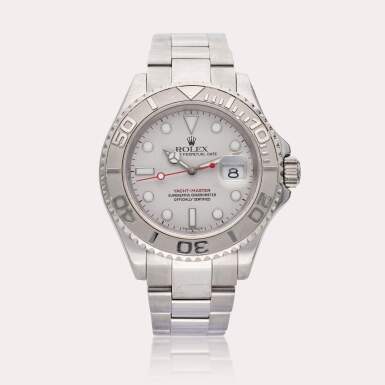 View full screen - View 1 of Lot 654. Reference 16622 Yacht-Master | A stainless steel automatic wristwatch with platinum bezel, date and bracelet, Circa 2005.