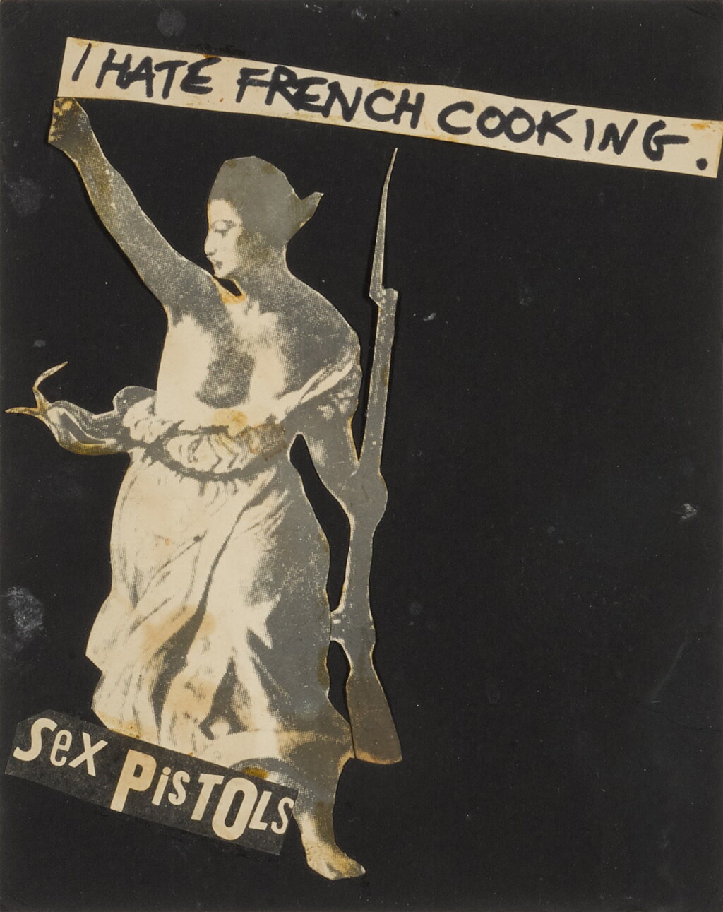 View full screen - View 1 of Lot 12. Jamie Reid | Original collage, 'I HATE FRENCH COOKING', autumn 1976.
