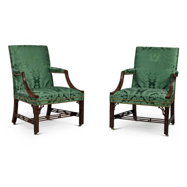 View full screen - View 1 of Lot 44. A Pair of George III Mahogany Library Armchairs, circa 1765.