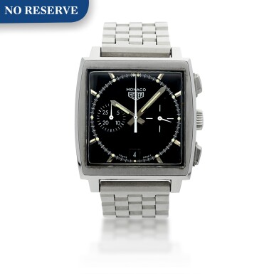 View full screen - View 1 of Lot 6. REFERENCE CS2110 MONACO A LIMITED EDITION STAINLESS STEEL AUTOMATIC SQUARE SHAPED CHRONOGRAPH WRISTWATCH WITH DATE, CIRCA 1998.