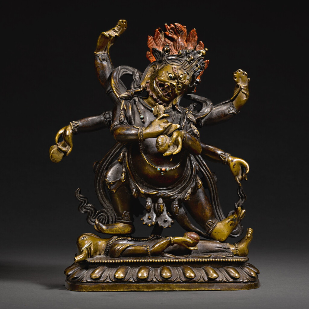 View full screen - View 1 of Lot 154. A BRONZE FIGURE OF MAHAKALA, QING DYNASTY, 17TH/18TH CENTURY | 清十七/十八世紀 銅大黑天金剛立像.