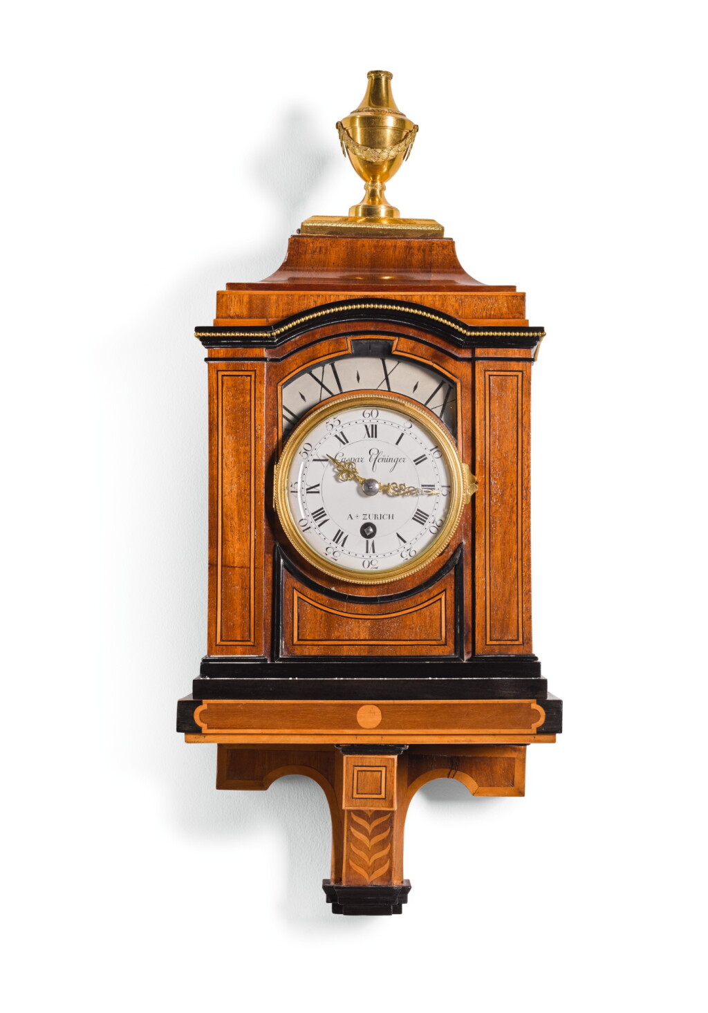 View full screen - View 1 of Lot 81. AN INLAID MAHOGANY DAY AND NIGHT BRACKET TIMEPIECE, CASPAR PFENINGER, ZURICH, CIRCA 1790, CASPAR PFENINGER.