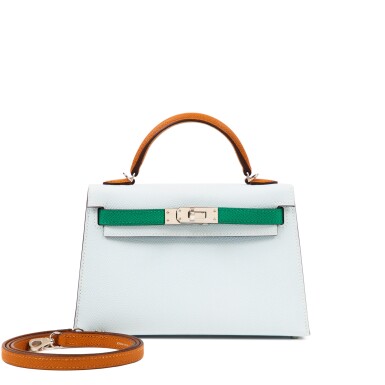View full screen - View 1 of Lot 330. Limited Edition Bleu Brume, Gold and Vert Jade Epsom Mini Kelly II 20 Palladium Hardware, 2022.