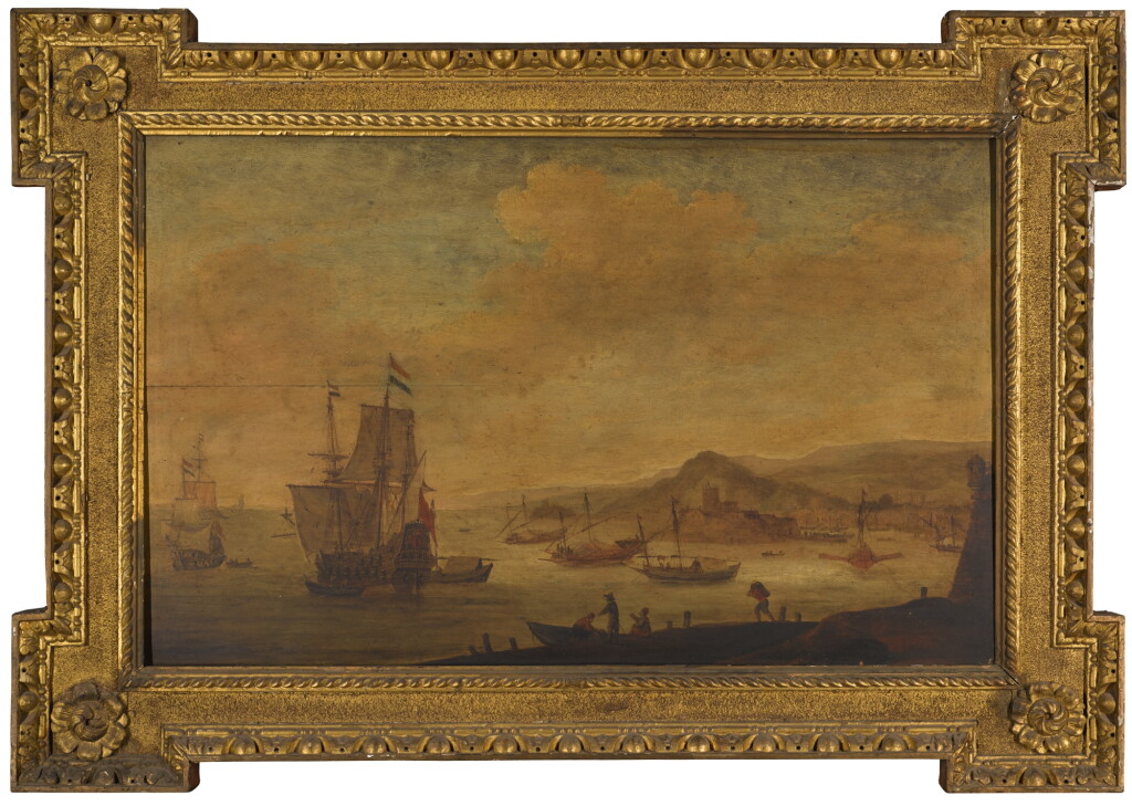View full screen - View 1 of Lot 232. FOLLOWER OF WILLEM VAN DIEST | Shipping off the port of Algiers, with a man-of-war .