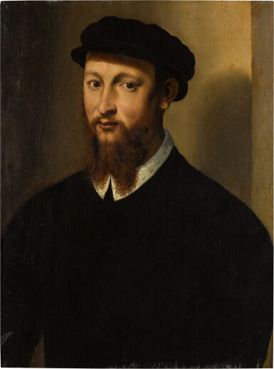 View full screen - View 1 of Lot 17. Portrait of a man dressed in black, bust length, wearing a hat.