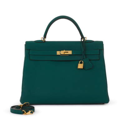 View full screen - View 1 of Lot 58. Malachite Togo Kelly Retourne 35 Gold Hardware, 2013.