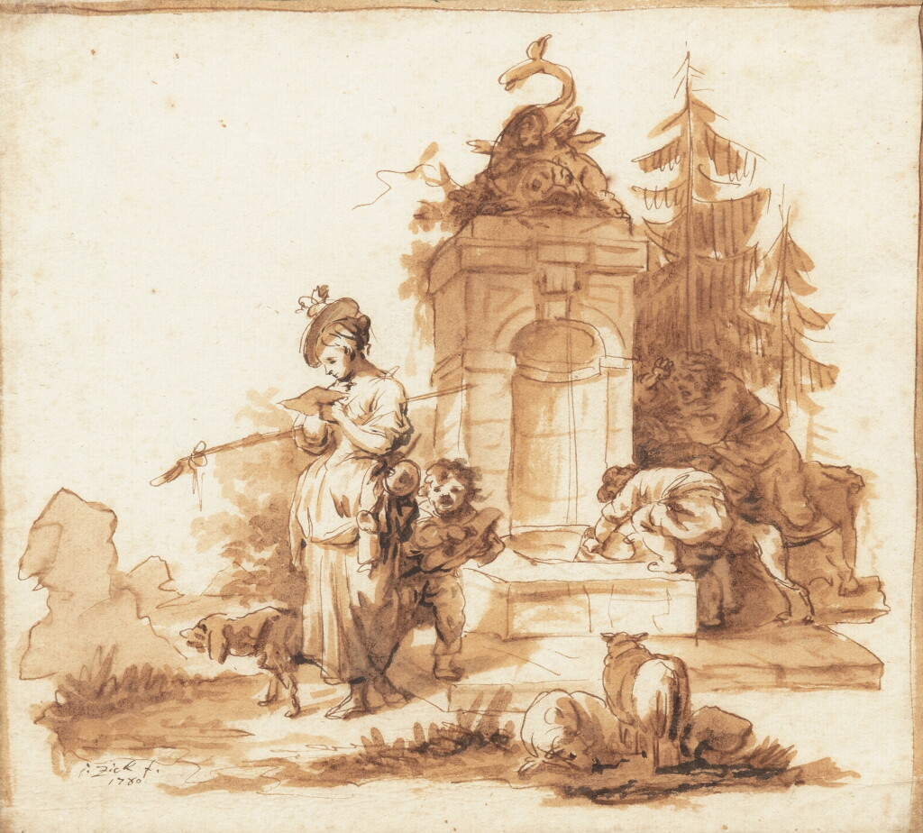 View full screen - View 1 of Lot 830. Countryfolk by a Fountain.