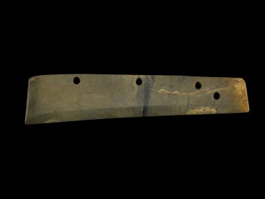 View full screen - View 1 of Lot 413. A green jade ceremonial blade, Neolithic period 新石器時代 青玉刀.