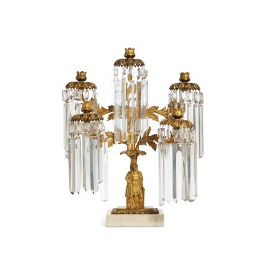 View full screen - View 1 of Lot 167. An American Classical Gilt-Bronze, Cut-Glass and Marble-Mounted Five-Light Girandole Garniture, Circa 1855.