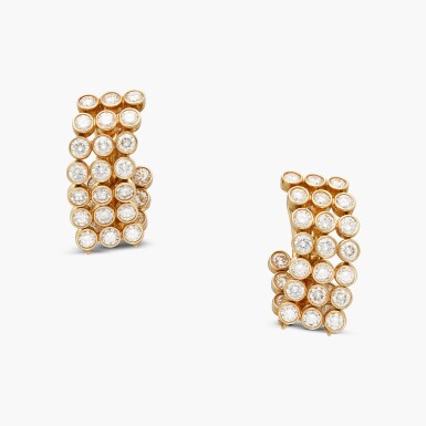 View full screen - View 1 of Lot 442. Pair of Gold and Diamond Earclips .