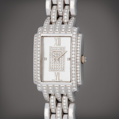 View full screen - View 1 of Lot 139. Gondolo, Reference 4825/120G-001 | A white gold and diamond-set bracelet watch with mother-of-pearl and diamond-set dial |Circa 2000 .
