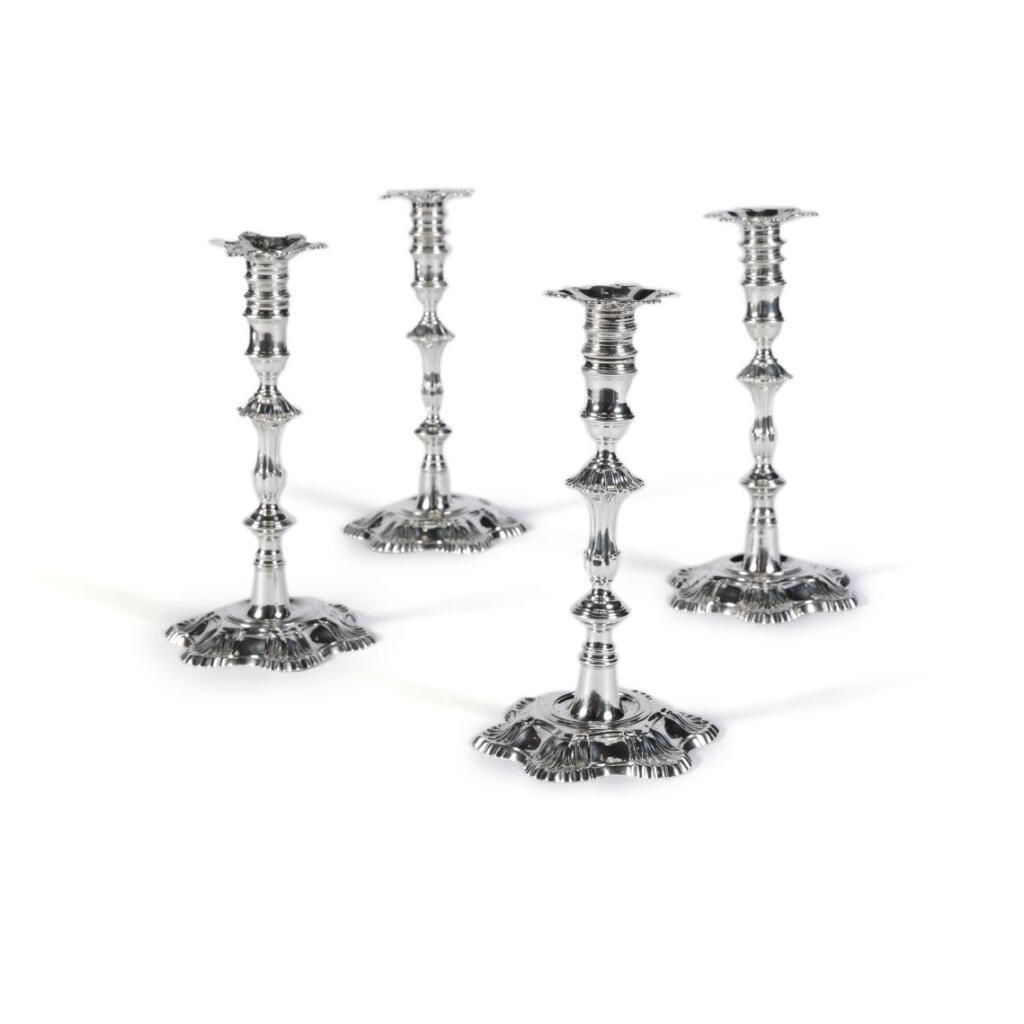 View full screen - View 1 of Lot 53. A Set of Four George II Silver Candlesticks, Robert Cox, London, 1757 .