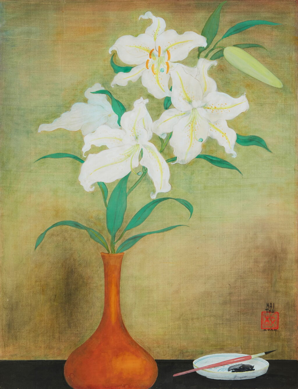 View full screen - View 1 of Lot 1019. Mai Trung Thu 枚中栨 (梅忠恕)| Still Life of lilies 百合靜物.
