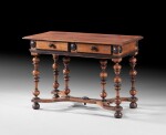 A Louis XIII walnut, maple and plum tree table