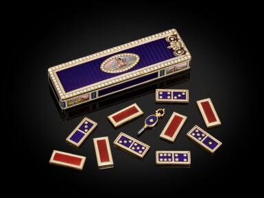 View full screen - View 1 of Lot 23. A pearl-set gold and enamel musical domino set, Bautte & Moynier, Geneva, 1804-1808.