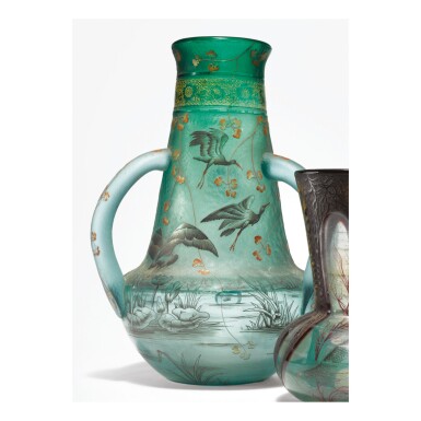 View full screen - View 1 of Lot 96. DAUM | THREE-HANDLED "CIGOGNES" VASE.