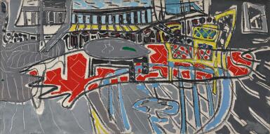 Voir en plein écran - Voir 1 du lot 16. PATRICK HERON | HARBOUR ROOM WITH RED CARPET : 1952.