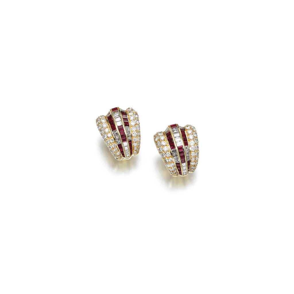 View full screen - View 1 of Lot 68. PAIR OF RUBY AND DIAMOND EARRINGS, TIFFANY & CO..