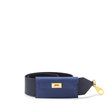 View full screen - View 1 of Lot 633. Bleu Saphir Epsom and Caban Swift Kelly Pocket Strap PM Gold Hardware, 2022.