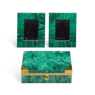 View full screen - View 1 of Lot 132. An ormolu-mounted malachite casket and a pair of malachite picture frames, modern, .