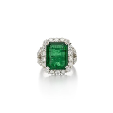 View full screen - View 1 of Lot 106. Emerald and Diamond Ring.