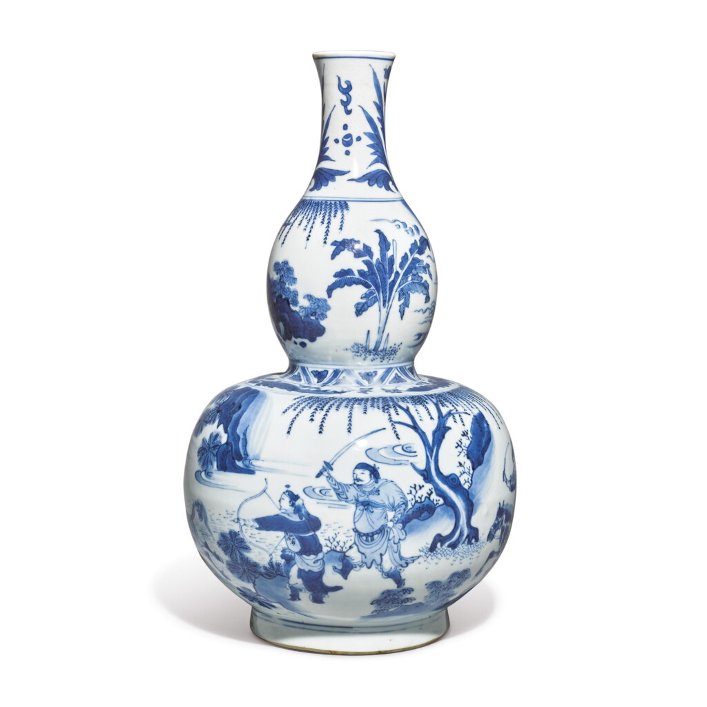 View full screen - View 1 of Lot 783. A BLUE AND WHITE 'FIGURAL' DOUBLE-GOURD VASE, TRANSITIONAL PERIOD, CIRCA 1640.