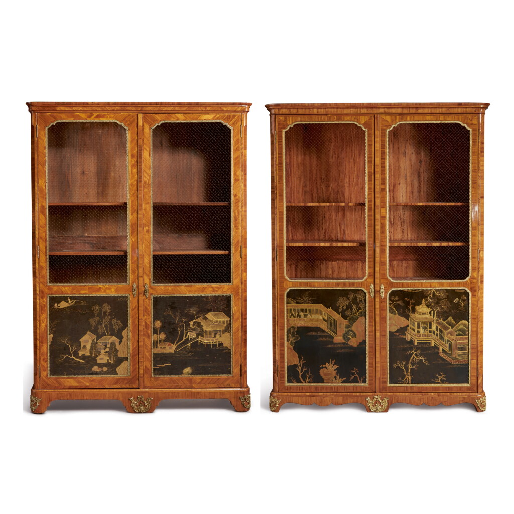 View full screen - View 1 of Lot 177. A MATCHED PAIR OF LATE LOUIS XV GILT BRONZE-MOUNTED KINGWOOD AND CHINESE LACQUER BIBLIOTHÈQUES BY JEAN-CHARLES AND CLAUDE-CHARLES SAUNIER, CIRCA 1765.