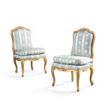 A pair of Louis XV giltwood armchairs, stamped by Louis Cresson, circa 1750 (regilt) | Paire de chaises à la reine en bois redoré d'époque Louis XV, estampille de Louis Cresson, vers 1750
