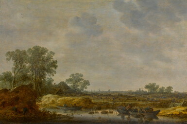 View full screen - View 1 of Lot 54. JAN JOSEFSZ. VAN GOYEN | Landscape with fishermen tending fishing traps.