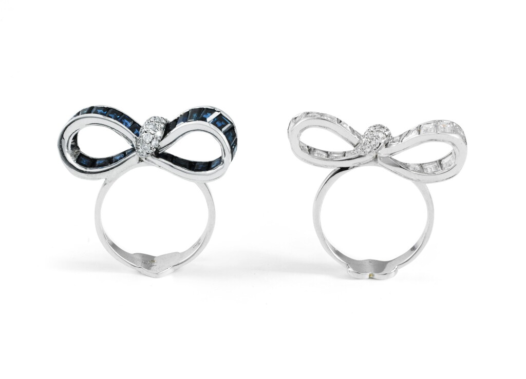 View full screen - View 1 of Lot 106. DEUX BAGUES SAPHIRS ET DIAMANTS | TWO SAPPHIRE AND DIAMOND RINGS.