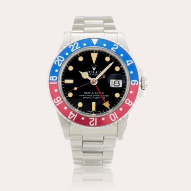View full screen - View 1 of Lot 98. Reference 1675 GMT-Master ‘Pepsi’ | A stainless steel automatic dual time wristwatch with date and bracelet, Circa 1978.
