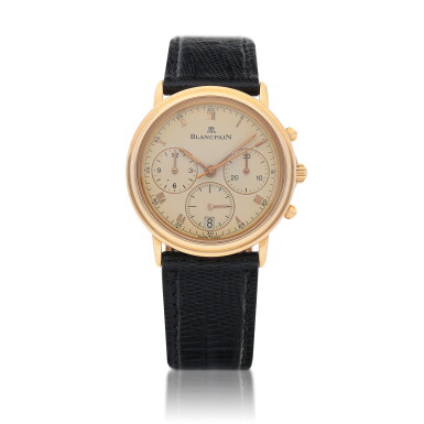 View full screen - View 1 of Lot 62. Villeret Pink gold chronograph wristwatch with date Circa 1995.