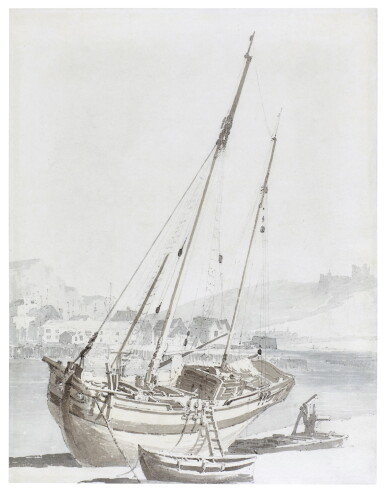 View full screen - View 1 of Lot 43. A beached vessel in the Inner Harbour at Dover.