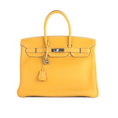 View full screen - View 1 of Lot 704. HERMÈS | JAUNE BIRKIN 35 IN TAURILLON CLEMENCE LEATHER WITH PALLADIUM HARDWARE, 2012.