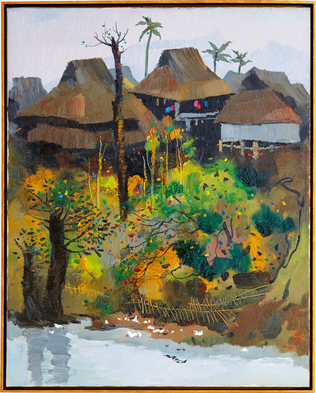 View full screen - View 1 of Lot 1055. Wu Guanzhong 吳冠中 | A Village of Xishuangbanna 西雙版納村寨.