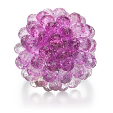 View full screen - View 1 of Lot 52. Pink sapphire and diamond ring.